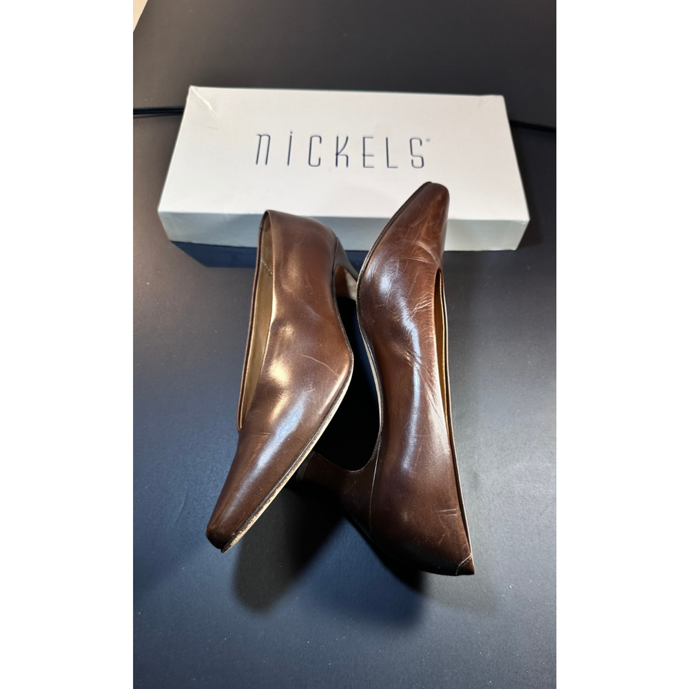 Nickels Carleen Pump 8.5 M Brown Leather Heels | Made in Italy Classic Vintage - Picture 2 of 9